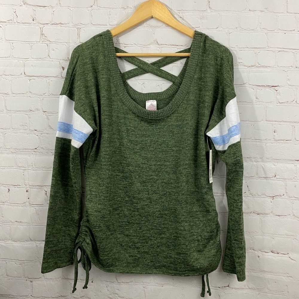 No Boundaries Top Juniors Size Large (11-13) Green Y2K Ruched Sides Long Sleeves
